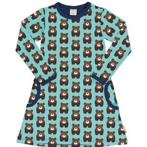 Maxomorra Bear Print Long Sleeve Dress Sz 110-116cm